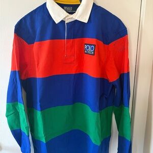 Ralph Lauren Polo Hi Tech Blue Orange Green Striped Rugby Shirt
